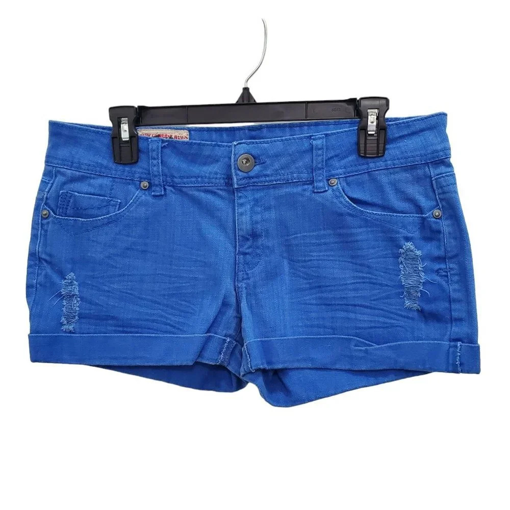 1st Kiss Women's Blue‎ Denim Distressed Cuffed Hem 3" Short Junior's Size 11